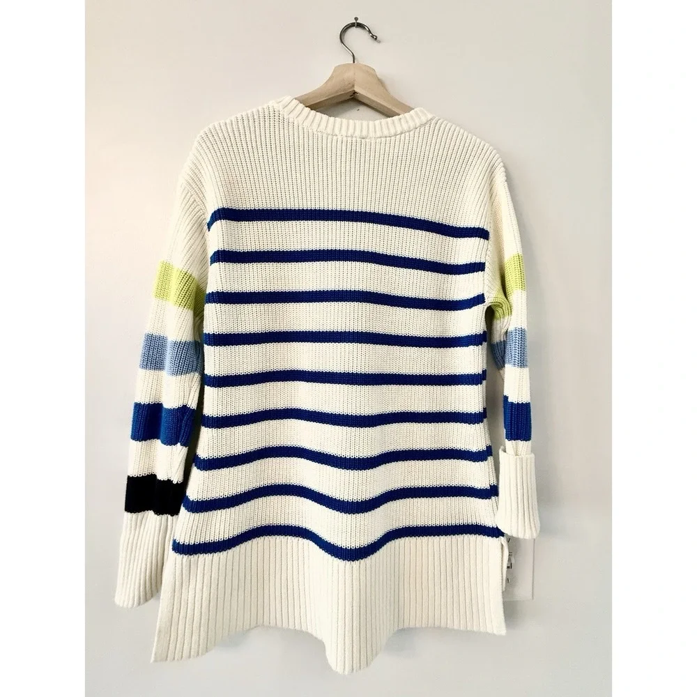 T by Talbots Stripe‎ Crewneck High-Low Sweater Tunic Ivory Multi Large Petite